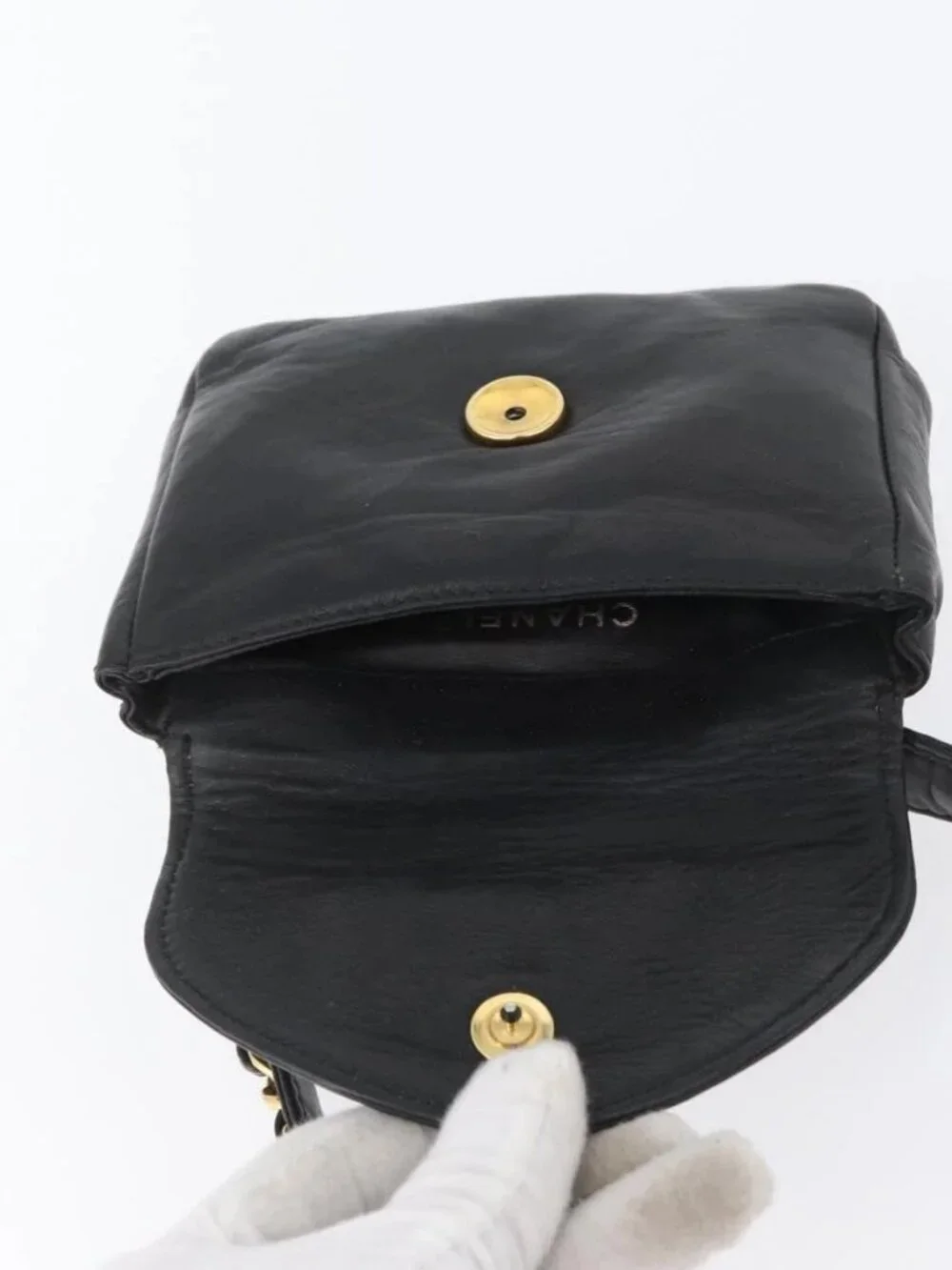 CHANEL COCO Mark Chain Waist Bag Lamb Skin Black Gold CC Auth BA11165
